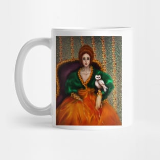 Red Hair Edwardian Princess William Morris Wall Paper Historical Fashion Owl on jeweled leash Mug